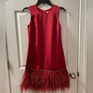 XS Red feather trim dress